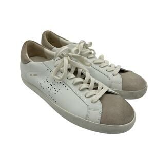 Sam Edelman Aubrie Sneakers 7.5 White Leather Suede Toe Low Top Lace Up Casual